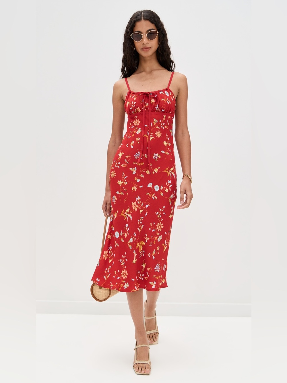 NEW Reformation Camira Crepe Midi-Dress in Borsa Floral Red Size 4